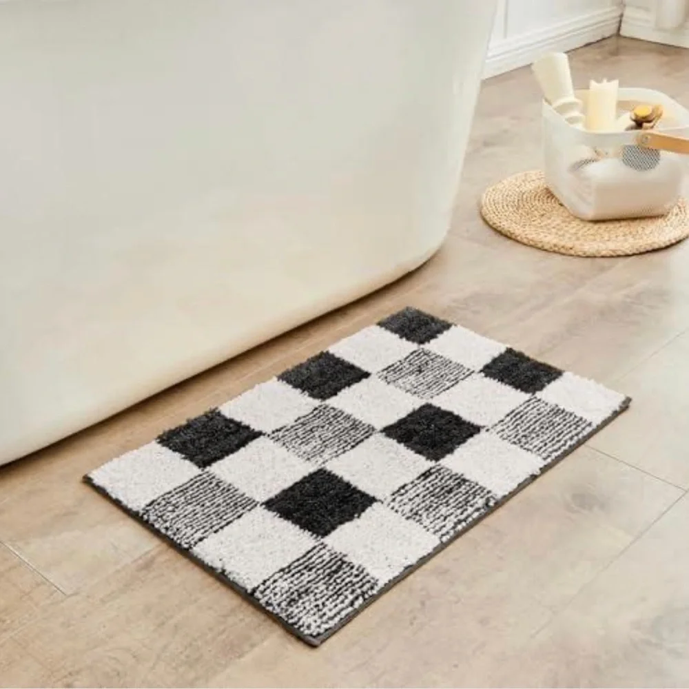 Black and White Checkered Bath Rug